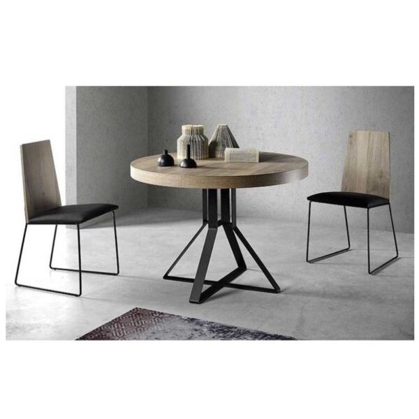 Mesa Comedor redonda Niut de melamina acabado natural patas de acero  acabado negro Ø 120 cm