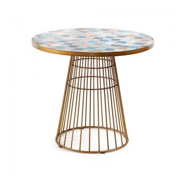 Mesa Elsa Ø 90 cm azulejos multicolor acero dorado