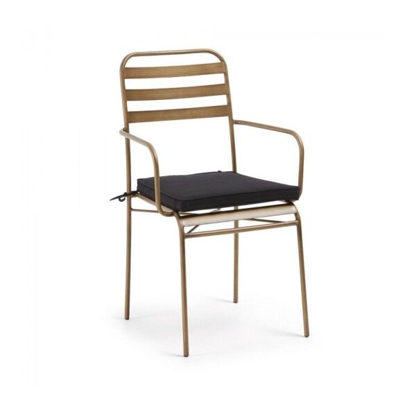 Silla Kuala brazos metal dorado tela negra
