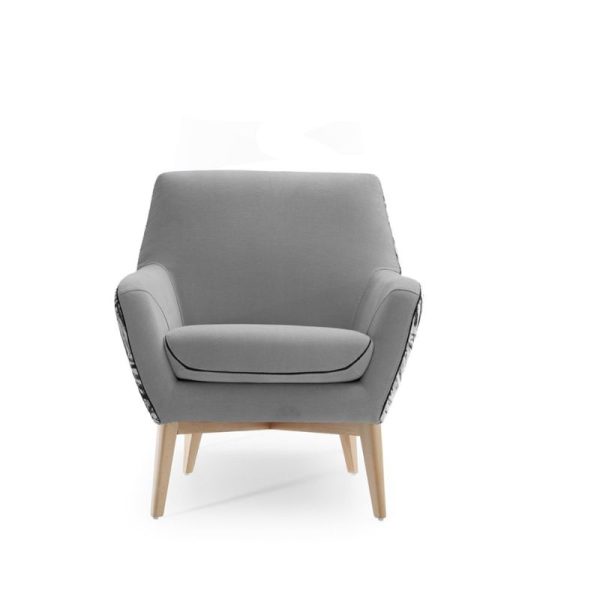 Butaca Monza en gris con pata de madera en haya natural Butaca Monza en gris con pata de madera en haya natural