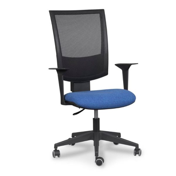 Silla casiopea 4 malla negra y tapizado azul de Hergosilleria