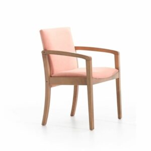 Sillón 302 Tapizado coral y madera natural para salon