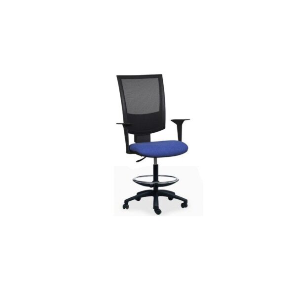 Taburete Casiopea 4 Regulable Altura Malla Negra Asiento Azul