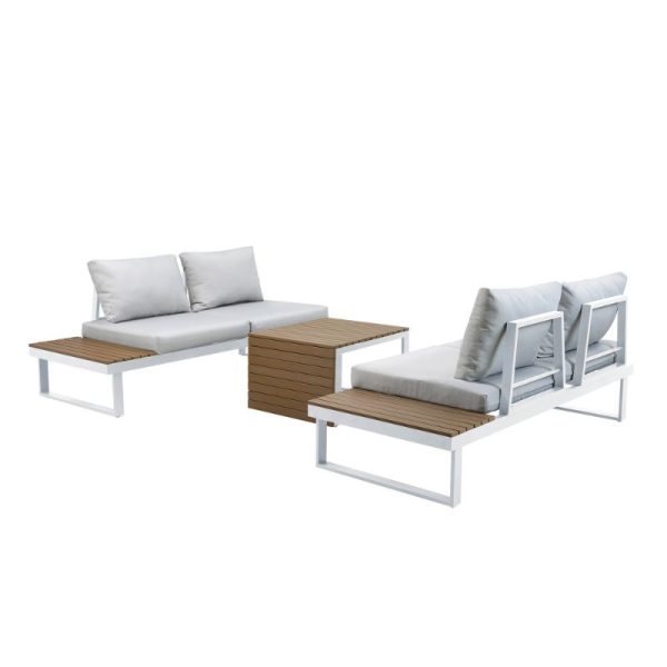 Set de muebles de exterior Alcudia para jardín y terraza. Conjunto de sofás, rinconera y mesa