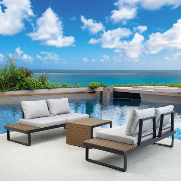 Set de muebles de exterior Pollensa para jardín y terraza. Conjunto de sofás, rinconera y mesa