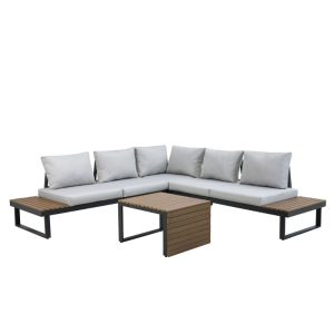 Set de muebles de exterior Pollensa para jardín y terraza. Conjunto de sofás, rinconera y mesa