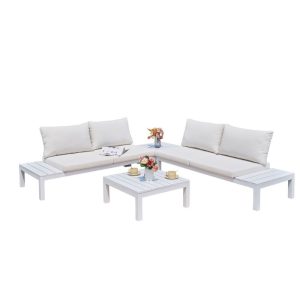 Set de muebles de exterior Tenerife para jardín y terraza. Conjunto de sofá, rinconera y mesa