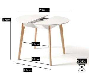 Medida mesa redonda extensible Ana pie madera tapa blanca Medida mesa redonda extensible Ana pie madera tapa blanca