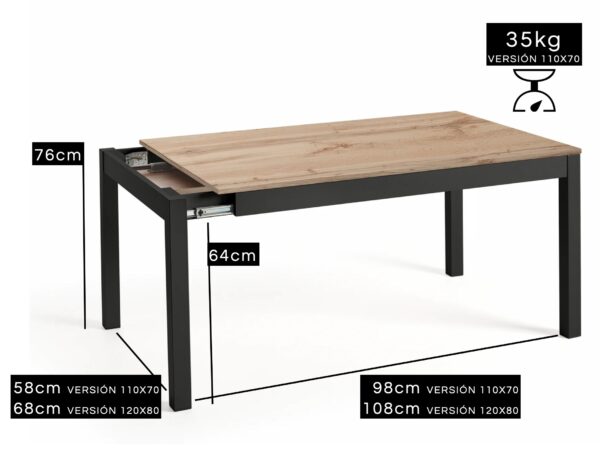 Medida mesa Atenas extensible pata negra tapa roble Medida mesa Atenas extensible pata negra tapa roble