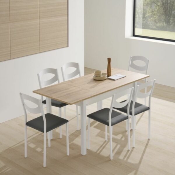 Mesa arona extensible tapa madera pie blanco Mesa arona extensible tapa madera pie blanco para cocina
