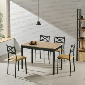 Mesa niza con patas negras y tapa roble Mesa niza con patas negras y tapa roble